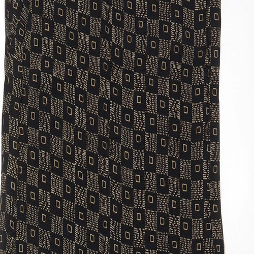 Wallis Womens Brown Geometric Viscose A-Line Size 10 Boat Neck Button - Side slit