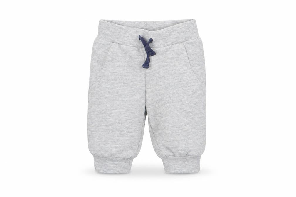 Front view of Disney boys’ grey polyester jogger trousers, size 0-3, months drawstring - pockets