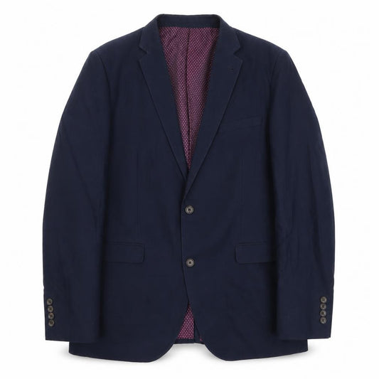 Front view of Next men’s blue cotton jacket suit jacket, size 40, regular - inside pockets