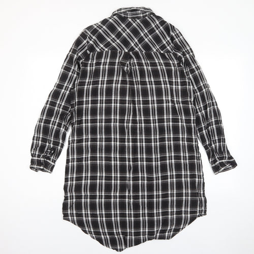 New Look Womens Grey Plaid Viscose Shift Size 10 Collared Button - Embroidered