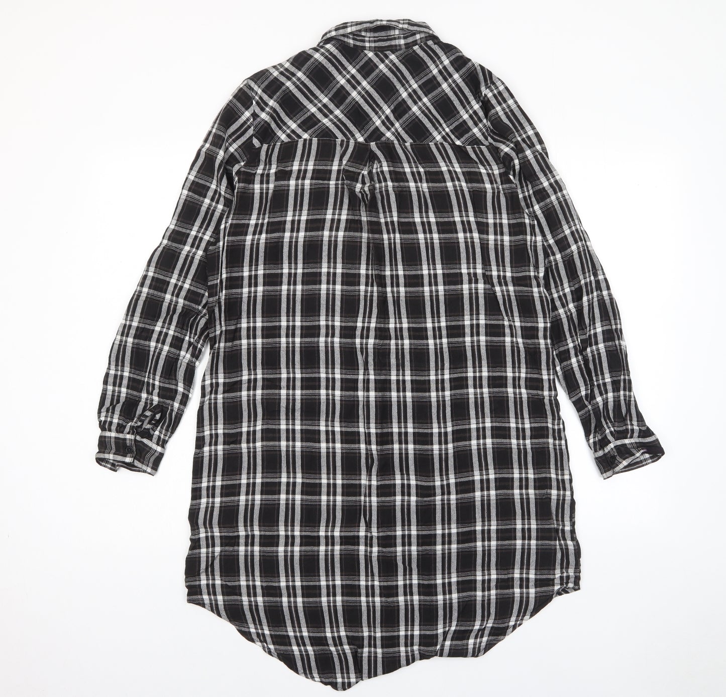 New Look Womens Grey Plaid Viscose Shift Size 10 Collared Button - Embroidered