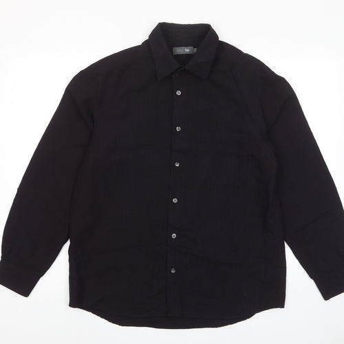 Marks and Spencer Mens Purple Striped Viscose Button-Up Size M Collared Button - Pocket