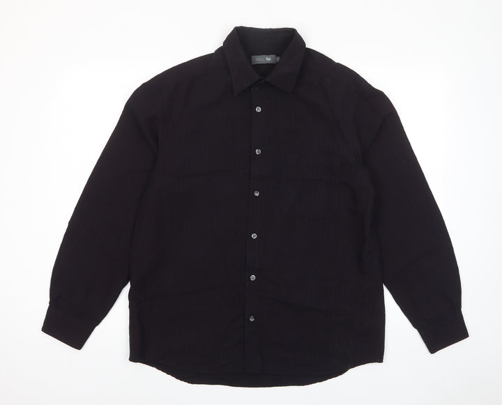 Marks and Spencer Mens Purple Striped Viscose Button-Up Size M Collared Button - Pocket