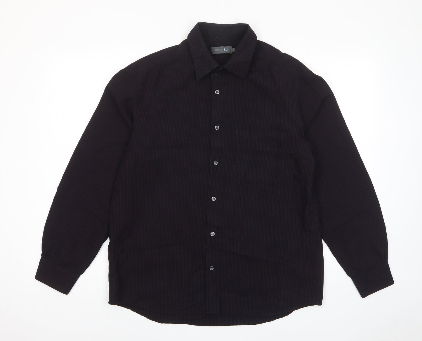 Marks and Spencer Mens Purple Striped Viscose Button-Up Size M Collared Button - Pocket