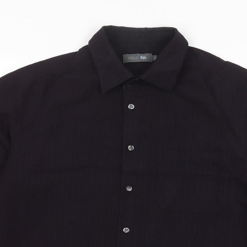Marks and Spencer Mens Purple Striped Viscose Button-Up Size M Collared Button - Pocket