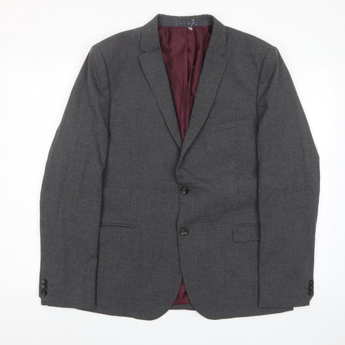 Marks and Spencer Mens Grey Plaid Polyester Jacket Suit Jacket Size 44 Regular - Inside pockets