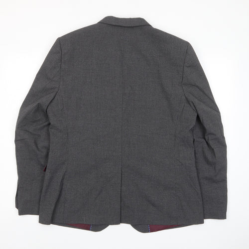 Marks and Spencer Mens Grey Plaid Polyester Jacket Suit Jacket Size 44 Regular - Inside pockets