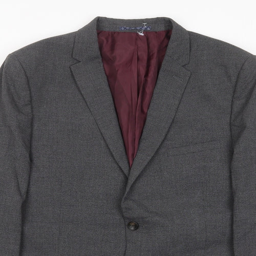 Marks and Spencer Mens Grey Plaid Polyester Jacket Suit Jacket Size 44 Regular - Inside pockets