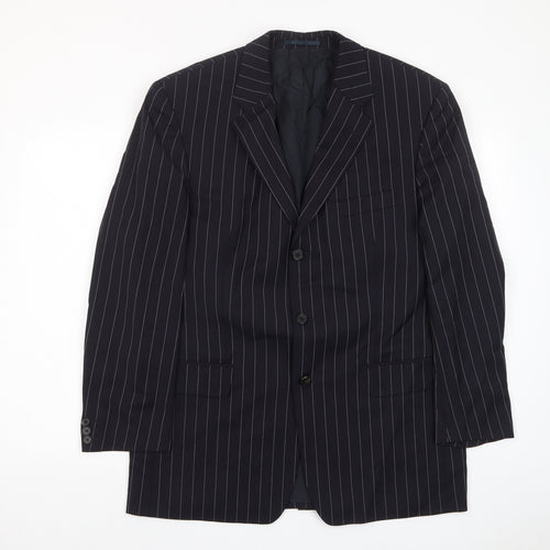 HUGO BOSS Mens Blue Striped Wool Jacket Suit Jacket Size 44 Regular - Inside pockets