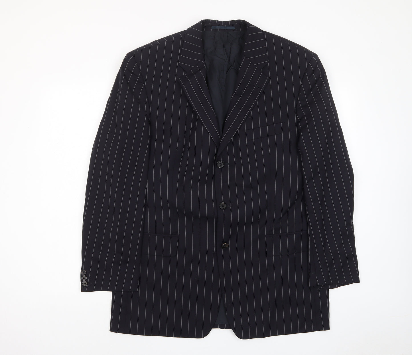 HUGO BOSS Mens Blue Striped Wool Jacket Suit Jacket Size 44 Regular - Inside pockets