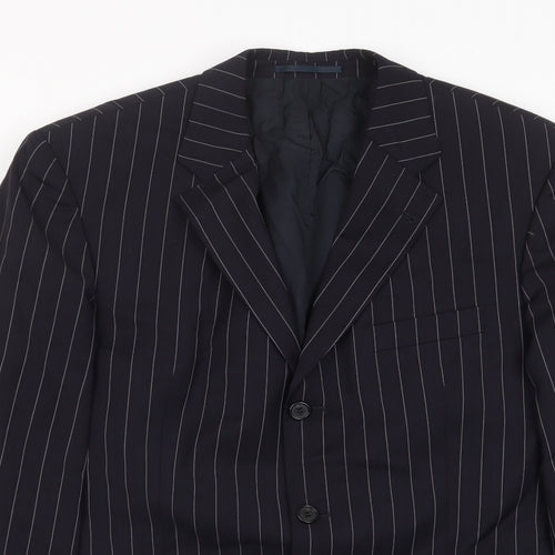 HUGO BOSS Mens Blue Striped Wool Jacket Suit Jacket Size 44 Regular - Inside pockets