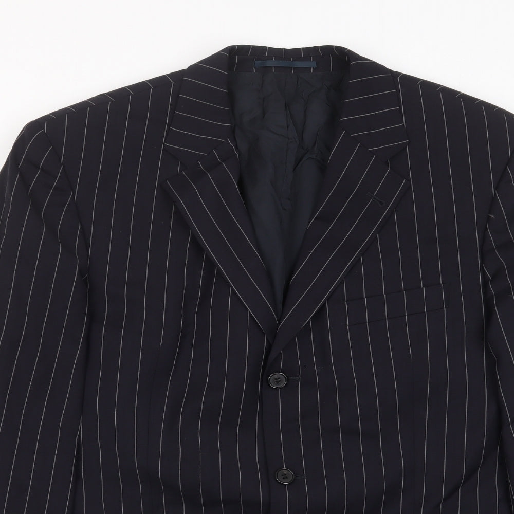 HUGO BOSS Mens Blue Striped Wool Jacket Suit Jacket Size 44 Regular - Inside pockets