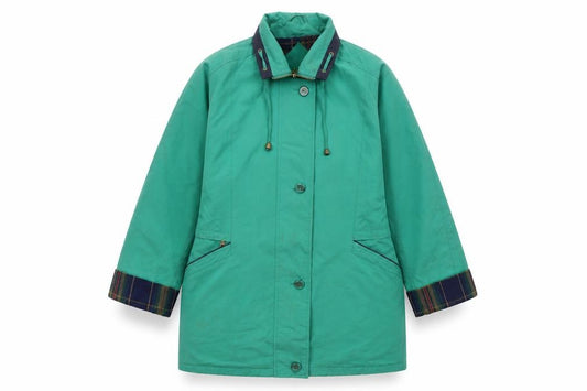 Front view of David Barry women’s green jacket, size UK 16, zip - pockets