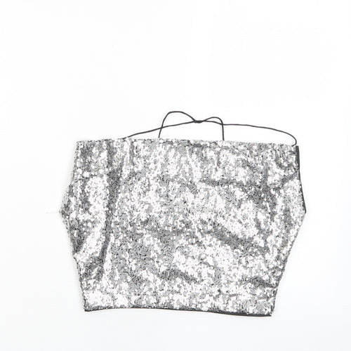 Missguided Womens Silver Polyester Cropped Tank Size 6 Square Neck - Sequins