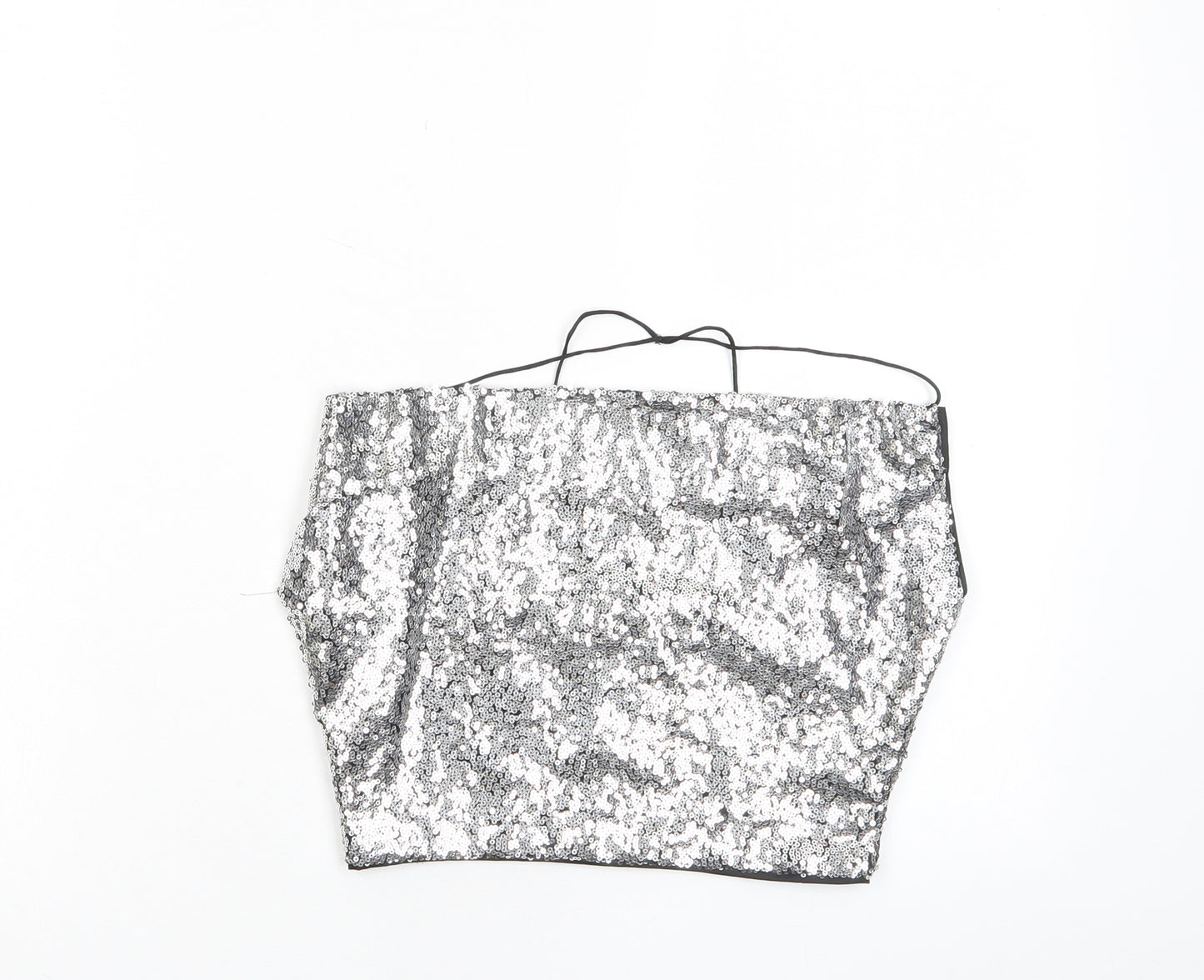 Missguided Womens Silver Polyester Cropped Tank Size 6 Square Neck - Sequins