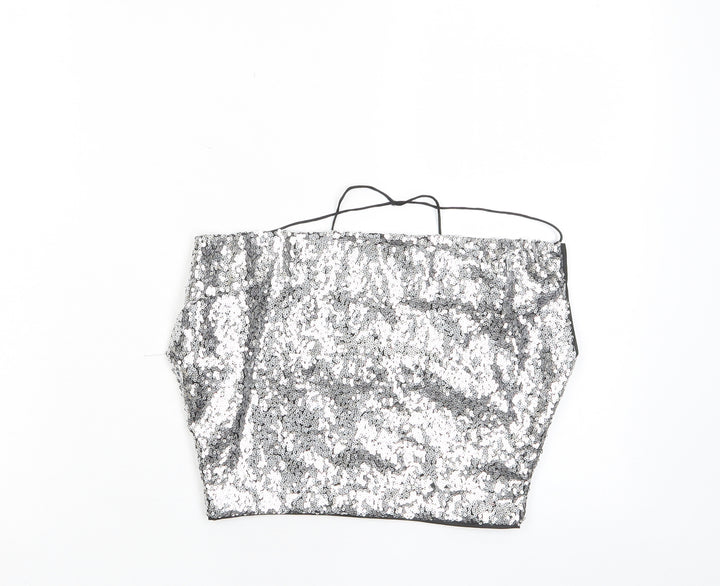 Missguided Womens Silver Polyester Cropped Tank Size 6 Square Neck - Sequins