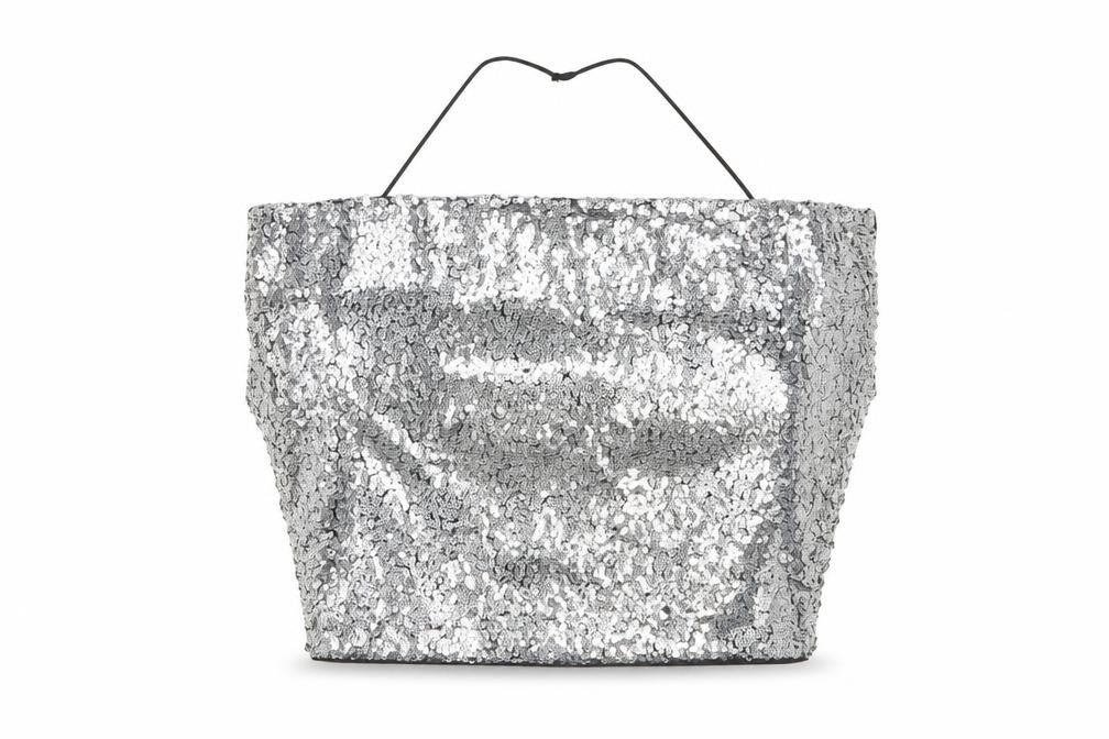 Front view of Missguided women’s silver polyester cropped tank, size UK 6, square neck - sequins