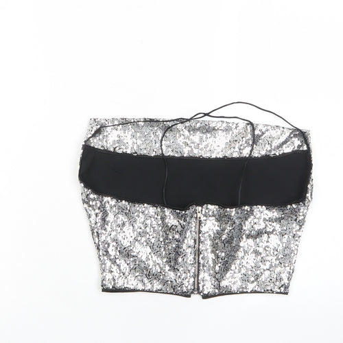 Missguided Womens Silver Polyester Cropped Tank Size 6 Square Neck - Sequins