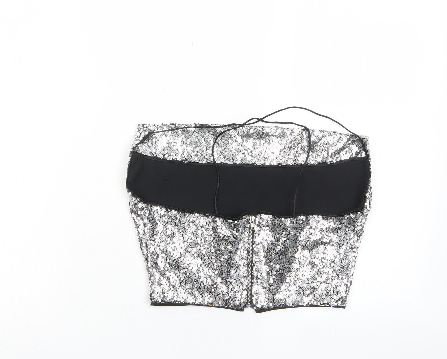 Missguided Womens Silver Polyester Cropped Tank Size 6 Square Neck - Sequins