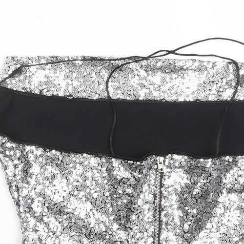 Missguided Womens Silver Polyester Cropped Tank Size 6 Square Neck - Sequins