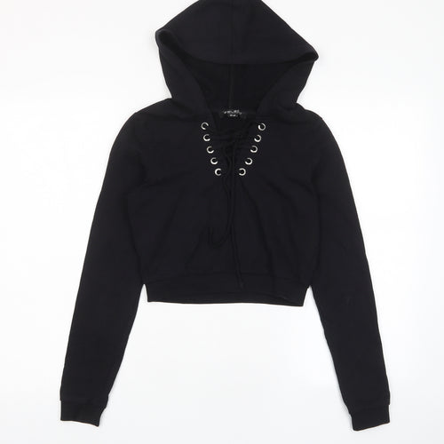 Select Womens Black Cotton Pullover Hoodie Size 6 Pullover - Lace Up