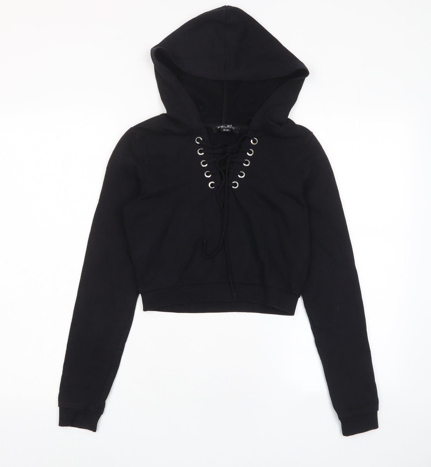 Select Womens Black Cotton Pullover Hoodie Size 6 Pullover - Lace Up
