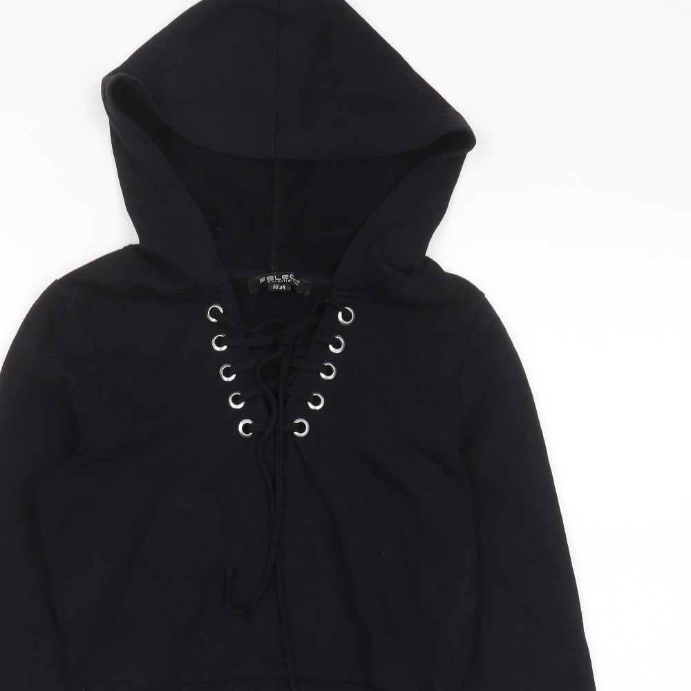 Select Womens Black Cotton Pullover Hoodie Size 6 Pullover - Lace Up