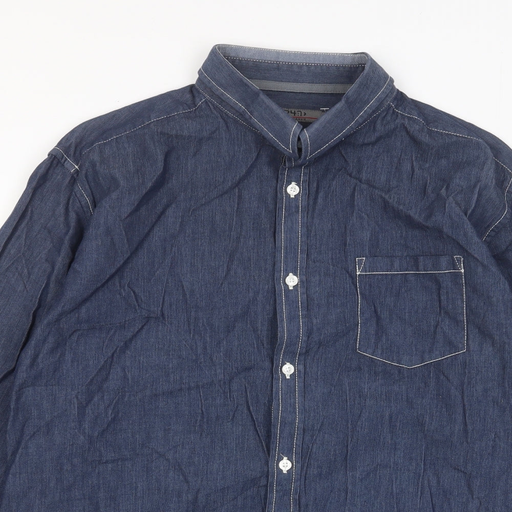Jeff Banks Mens Blue Cotton Button-Up Size L Collared Button - Pocket