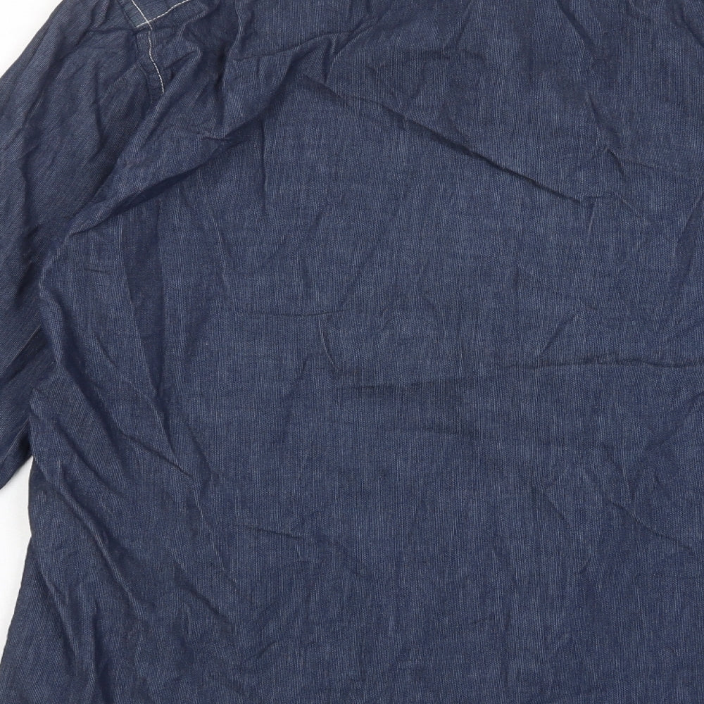 Jeff Banks Mens Blue Cotton Button-Up Size L Collared Button - Pocket