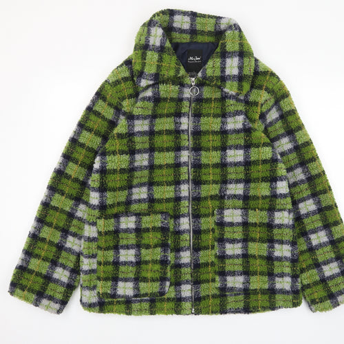 Me Jane Womens Green Plaid Jacket Size L Zip - Pockets