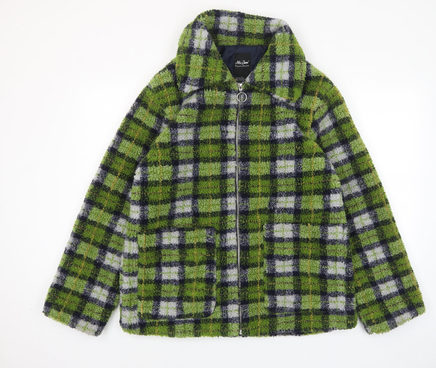 Me Jane Womens Green Plaid Jacket Size L Zip - Pockets