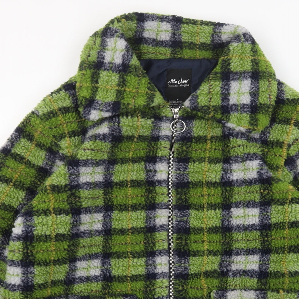 Me Jane Womens Green Plaid Jacket Size L Zip - Pockets