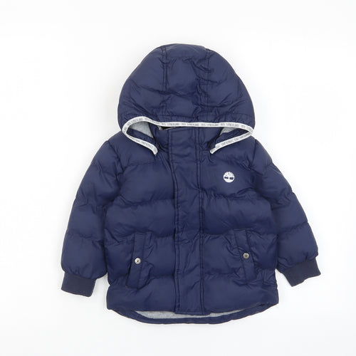 Timberland Boys Blue Basic Coat Coat Size 2 Years Zip - Logo, Pockets