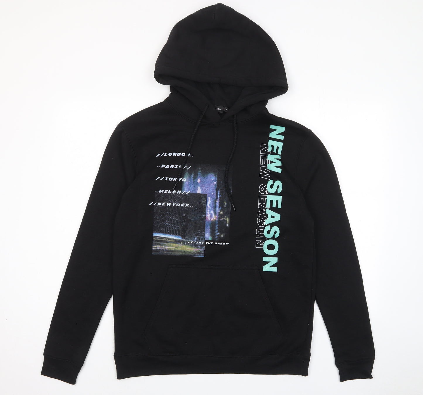 PRETTYLITTLETHING Womens Black Cotton Pullover Hoodie Size S Pullover - Pockets