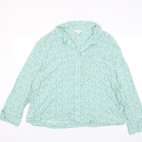 Marks and Spencer Womens Blue Floral Viscose Top Pyjama Top Size 20 Button - Pocket