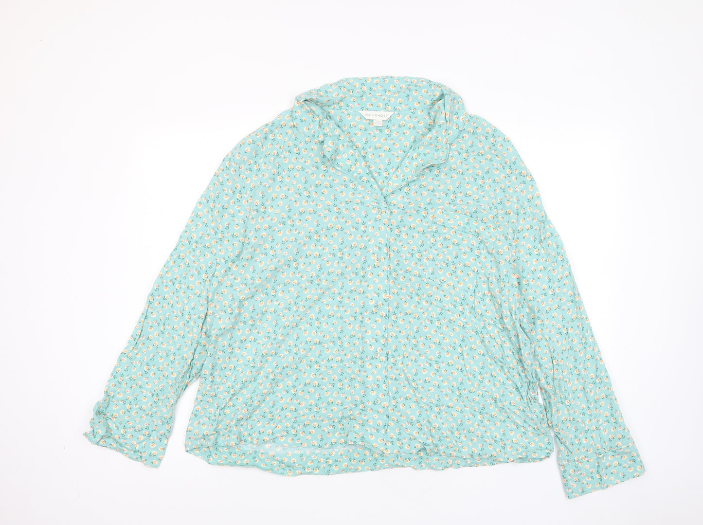 Marks and Spencer Womens Blue Floral Viscose Top Pyjama Top Size 20 Button - Pocket