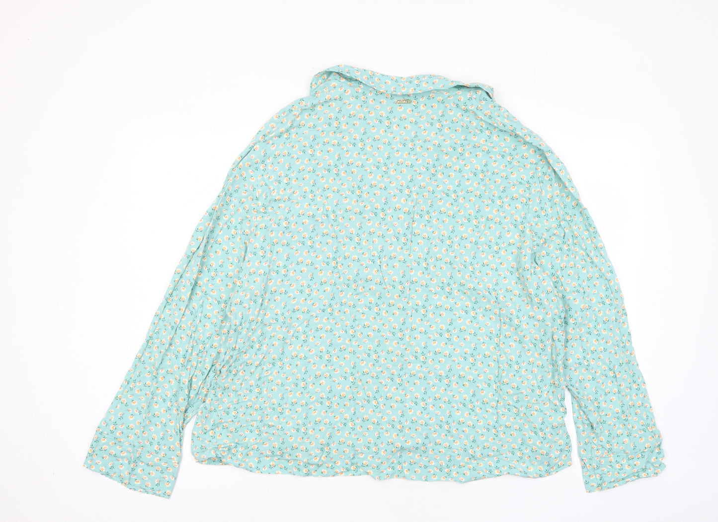 Marks and Spencer Womens Blue Floral Viscose Top Pyjama Top Size 20 Button - Pocket