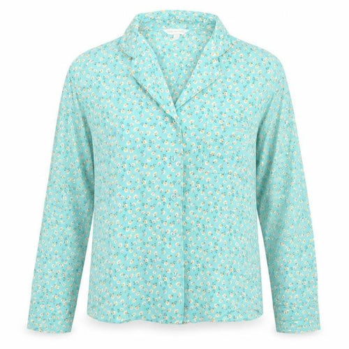Marks and Spencer Womens Blue Floral Viscose Top Pyjama Top Size 6 Button