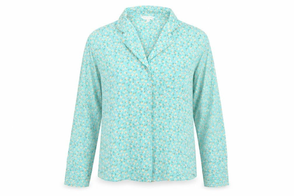 Marks and Spencer Womens Blue Floral Viscose Top Pyjama Top Size 6 Button