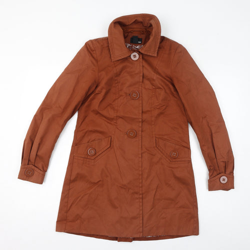 H&M Womens Brown Overcoat Coat Size 6 Button