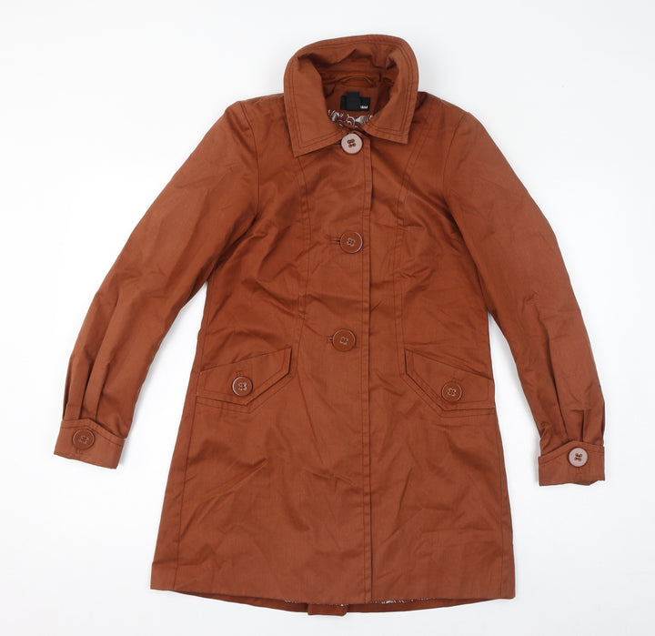 H&M Womens Brown Overcoat Coat Size 6 Button