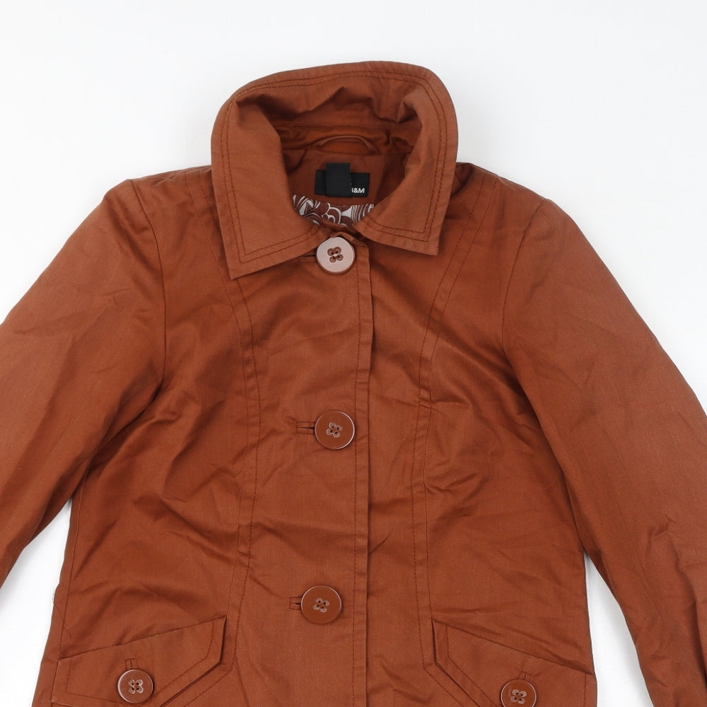 H&M Womens Brown Overcoat Coat Size 6 Button