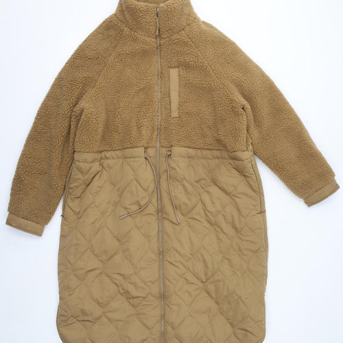 Marks and Spencer Womens Brown Quilted Coat Size 16 Zip