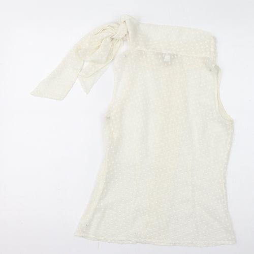 Banana Republic Womens White Polka Dot Polyester Basic Blouse Size 4 Mock Neck - US Size 0, Sheer