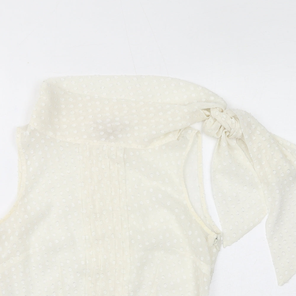 Banana Republic Womens White Polka Dot Polyester Basic Blouse Size 4 Mock Neck - US Size 0, Sheer