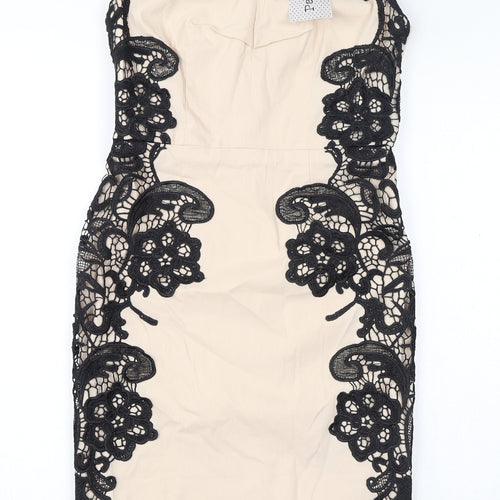 Paper Dolls Womens Ivory Viscose Pencil Dress Size 8 V-Neck Zip - Lace Detail