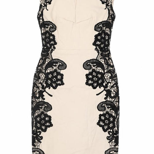 Paper Dolls Womens Ivory Viscose Pencil Dress Size 8 V-Neck Zip - Lace Detail