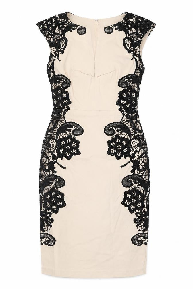 Paper Dolls Womens Ivory Viscose Pencil Dress Size 8 V-Neck Zip - Lace Detail