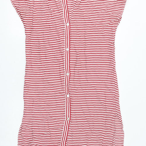 Zara Womens Red Striped Viscose T-Shirt Dress Size S V-Neck Button