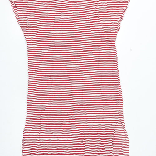 Zara Womens Red Striped Viscose T-Shirt Dress Size S V-Neck Button
